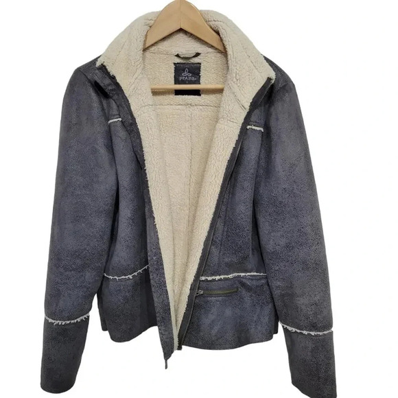 Prana Esme Faux Suede Shearling Trucker Gray Jacket Coat Large - Picture 1 of 8